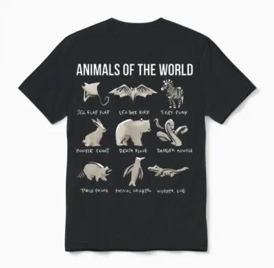Animals of the World Funny Vintage Humor Unisex T-Shirt - Black