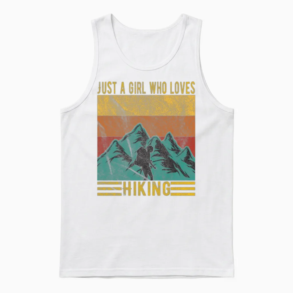 Just a Girl Who Loves Hiking Unisex Tank Top in White