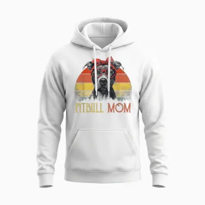 Pitbull Mom Dog Retro Vintage Design Unisex Hoodie - White