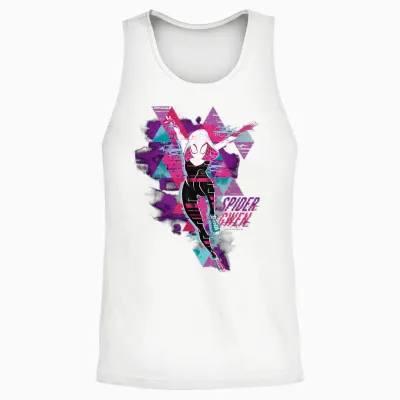 Marvel Spider-Man: Across the Spider-Verse Gwen Glitch T-Shirt, Black Unisex Tank Top - White