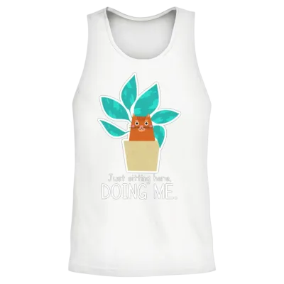 Funny Cat in a Plant Unisex Tank Top - White