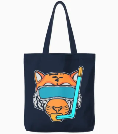 Tiger Snorkel Swimmer Gift Tote Bags - Navy