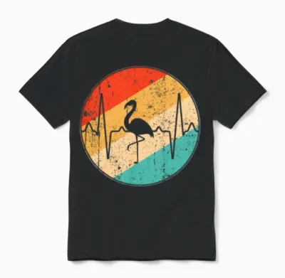 Flamingo Retro Heartbeat Unisex T-Shirt - Black