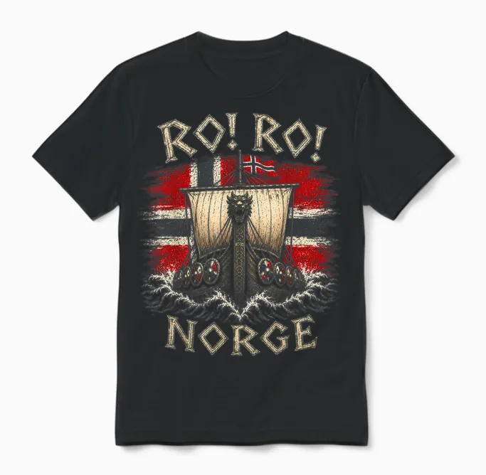 Ro! Ro! Norge Wikinger Langschiff Norwegen Flagge Skandinavisch Unisex T-Shirt in Black