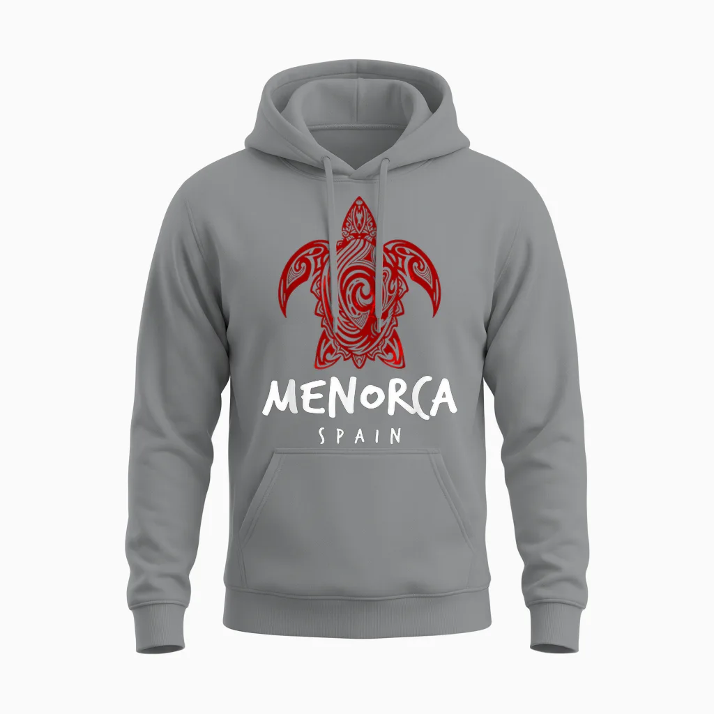Menorca Espagne Motif Tribal Tortue De Mer île Unisex Hoodie in Sport Grey