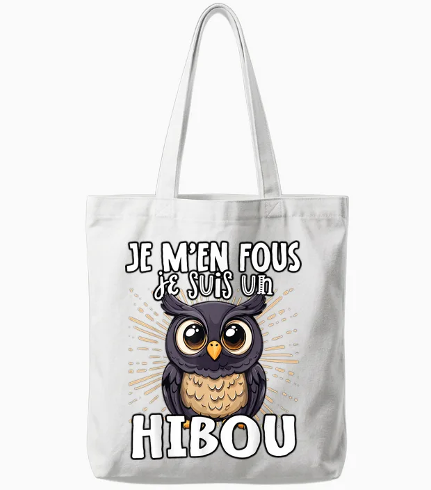 Je M'en Fous Je Suis Un Hibou β Cute Owl T-Shirt, Black, S Tote Bags in White