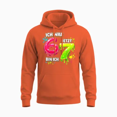 I Was 6 Now Am I 7 Funny 7th Birthday 67 Meme Unisex Hoodie - Orange