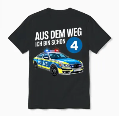 Kinder 4. Geburtstag Polizei 4 Jahre Kinder Junge Ich Bin Schon 4 Unisex T-Shirt - Black