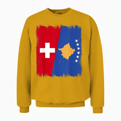 Half Flag of Switzerland Kosovo Roots of Kosovo Unisex Sweatshirt - Gold