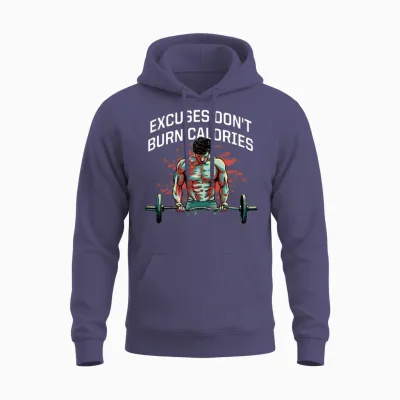 Excuses Dont Burn Calories Funny Workout Humor Gym Unisex Hoodie - Heather Sport Dark Navy