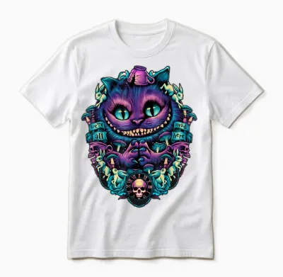 Alice in Wonderland Cheshire Cat All Mad Here T-Shirt, Black Unisex T-Shirt - White