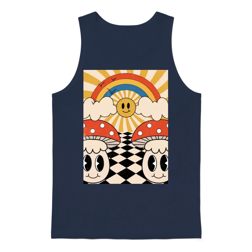 Retro Mushroom Unisex Tank Top - Navy