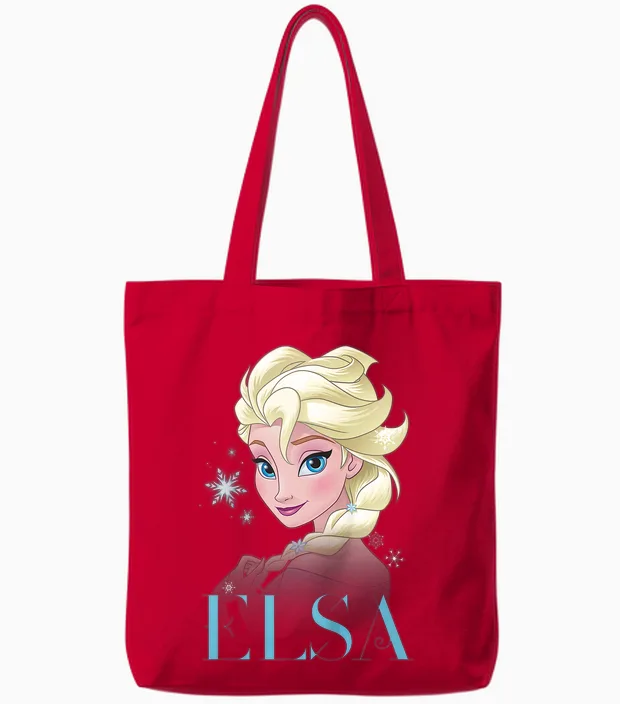 Children's Frozen Elsa Snowflake Portrait T-Shirt, White Tote Bags in Red