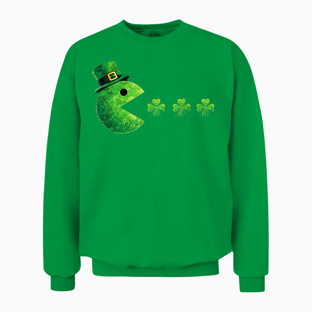 St Patrick's Day Eating Shamrock St Patrick's Day Unisex Sweatshirt in Irish Green