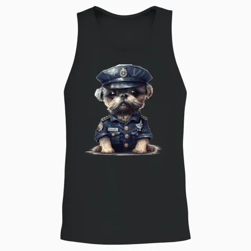 Police Dog Puppy in Police Dog Uniform Unisex Tank Top - Black