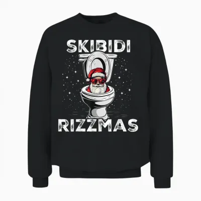 Skibidi Rizzmas Funny Toilet Santa White Elephant Christmas Unisex Sweatshirt - Black