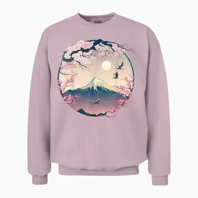 Japanese Sakura Garden Geisha Mount Fuji Cherry Blossom Unisex Sweatshirt - Light Pink