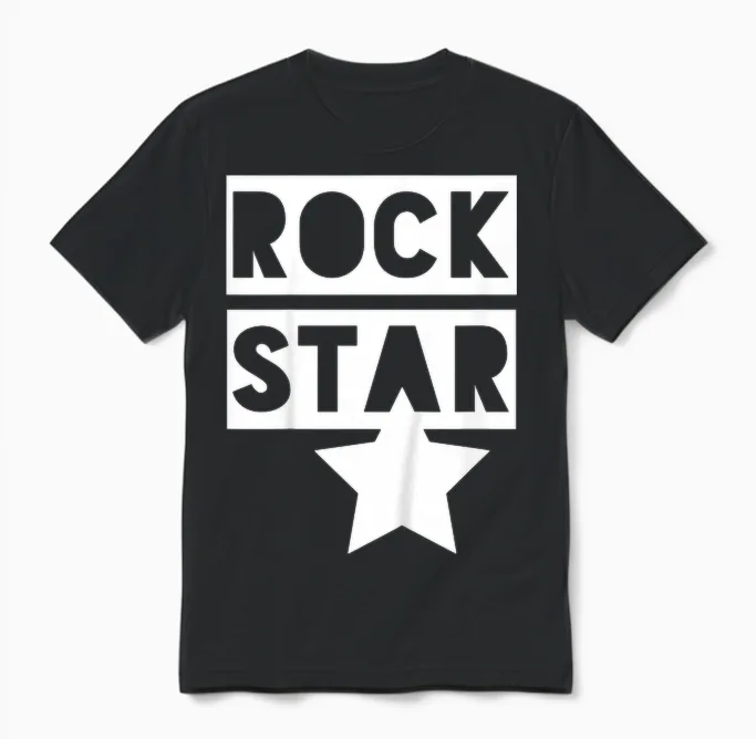 Children's Rock Star Monochrome Kids for Rock 'n' Roll Boys & Girls T-Shirt, Black Unisex T-Shirt in Black