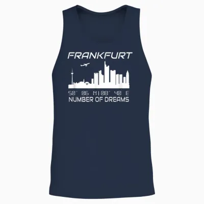 Gps Coodinates and Skyline of Your City of Dreams Frankfurt Main Skyline Gps Koordinaten Banken Wolkenkratzer T-Shirt Schwarz Unisex S Eu 41.5 Klein Regular Casual Graphic Unisex Tank Top - Navy