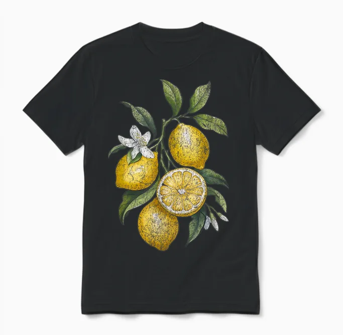 Citrus Vibes Vintage Lemon Unisex T-Shirt in Black