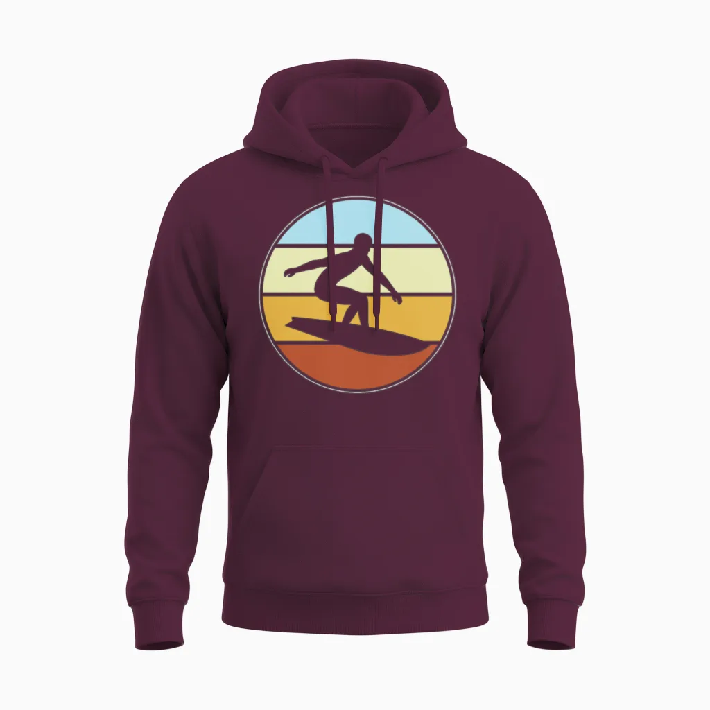 Surfing Retro Unisex Hoodie in Maroon