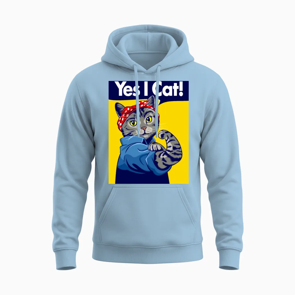 Retro Cat Motivation Lovers Unisex Hoodie in Light Blue