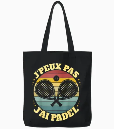 J'peux Pas J'ai Padel Padeliste T-Shirt, Black, S Tote Bags - Black