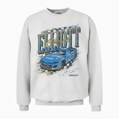 Hendrick's Motorsports Nascar Chase Elliott Retro Poster T-Shirt, Black, S Unisex Sweatshirt - White