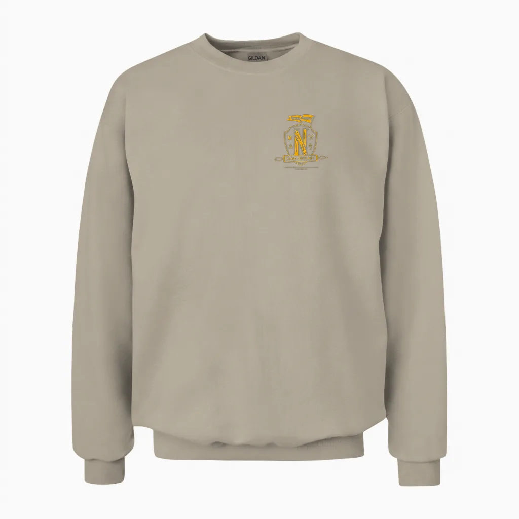 Wednesday Season 2 Nevermore Camp Outcast Left Pocket Logo Unisex Sweatshirt in Sand