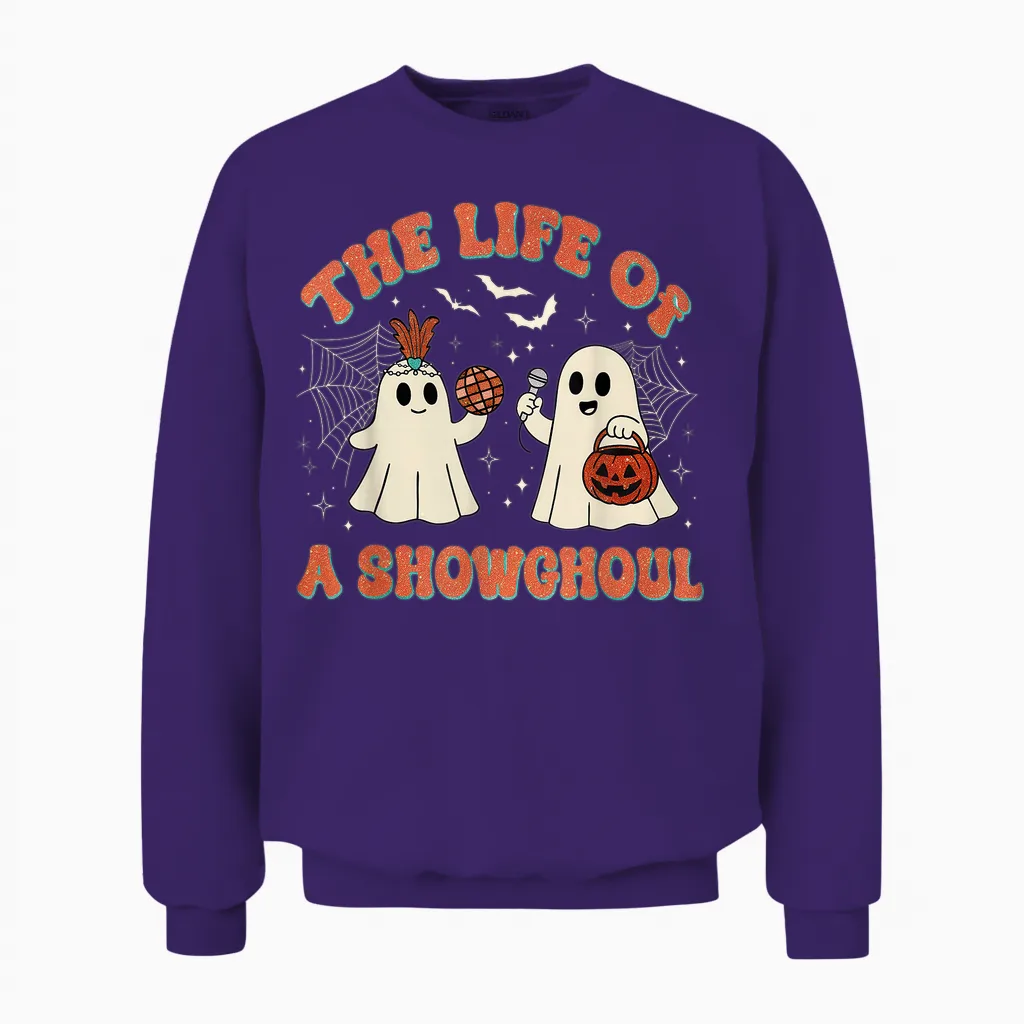 The Life of a Showghoul Retro Halloween Show Ghosts Girl Unisex Sweatshirt in Purple