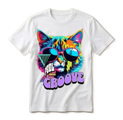 'feel the Groove' Retro Cat Gd Unisex T-Shirt - White