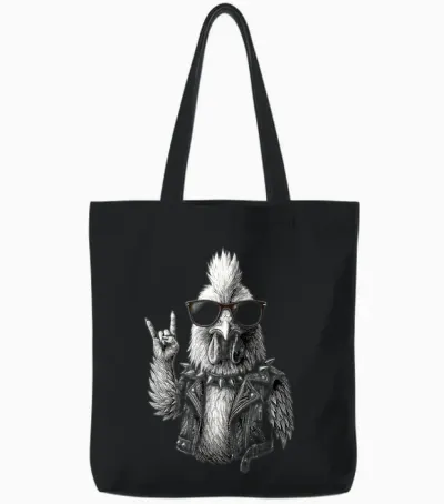 Lustiger Hardrock Hahn Tote Bags - Black