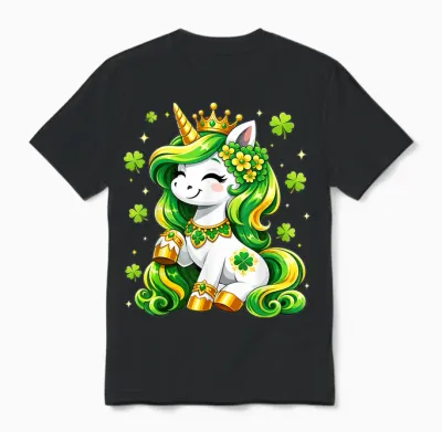 Lepricorn Unicorn Shamrock St Patricks Day Shirts Kids Girls Unisex T-Shirt - Black