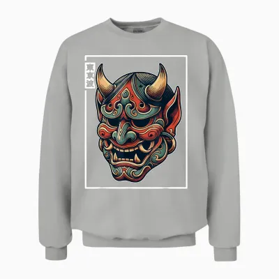 Yokai Hannya Oni Maske Japanischer Teufel Japanische Dämon Oni Maske Unisex Sweatshirt - Ash