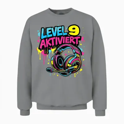9. Geburtstag Jungen Video Gamer Level 9 Aktiviert Unisex Sweatshirt - Sport Grey