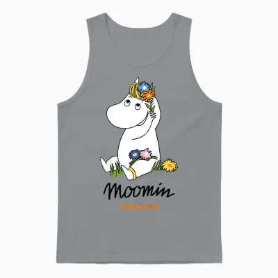 Children's T-Shirt with Moomin Snorkmaiden Flowers in Hair, White Unisex Tank Top - Sport Grey