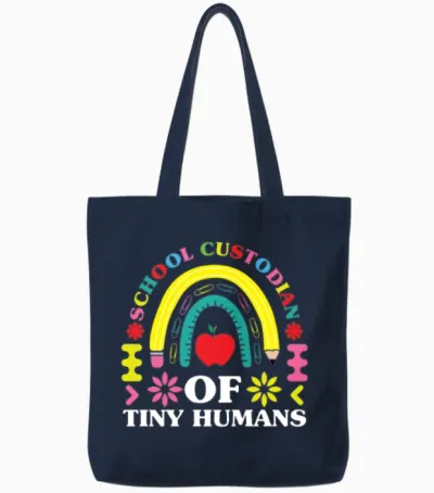 School Custodian of Tiny Humans Funny Janitor Gift Tote Bags - Navy