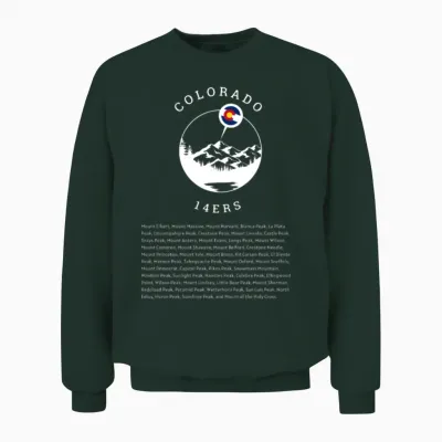 Colorado 14ers --The Perfect Hiker's Checklist Unisex Sweatshirt - Forest