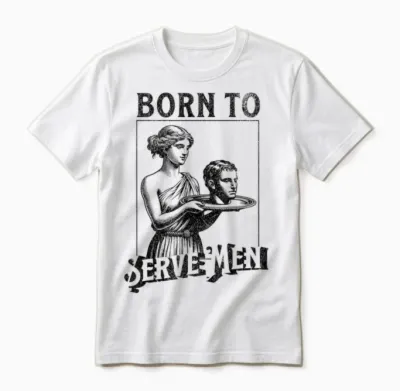 Women Are Born to Serve Men Funny Retro Girls T-Shirt, White Unisex T-Shirt - White