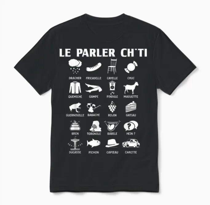 Humor Ch'ti Patois Vocabulary Expression Gift Region T-Shirt, Black, S Unisex T-Shirt in Black