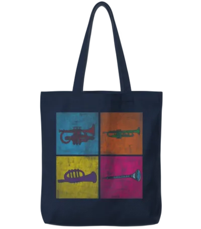 Retro Trumpets Vintage Trumpeter Tote Bags - Navy
