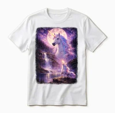 Einhorn Heulend Auf Mond Vintage Funny Mystic Unisex T-Shirt - White