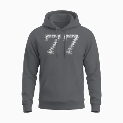 Number 77 Numbered Retro Style Unisex Hoodie - Charcoal