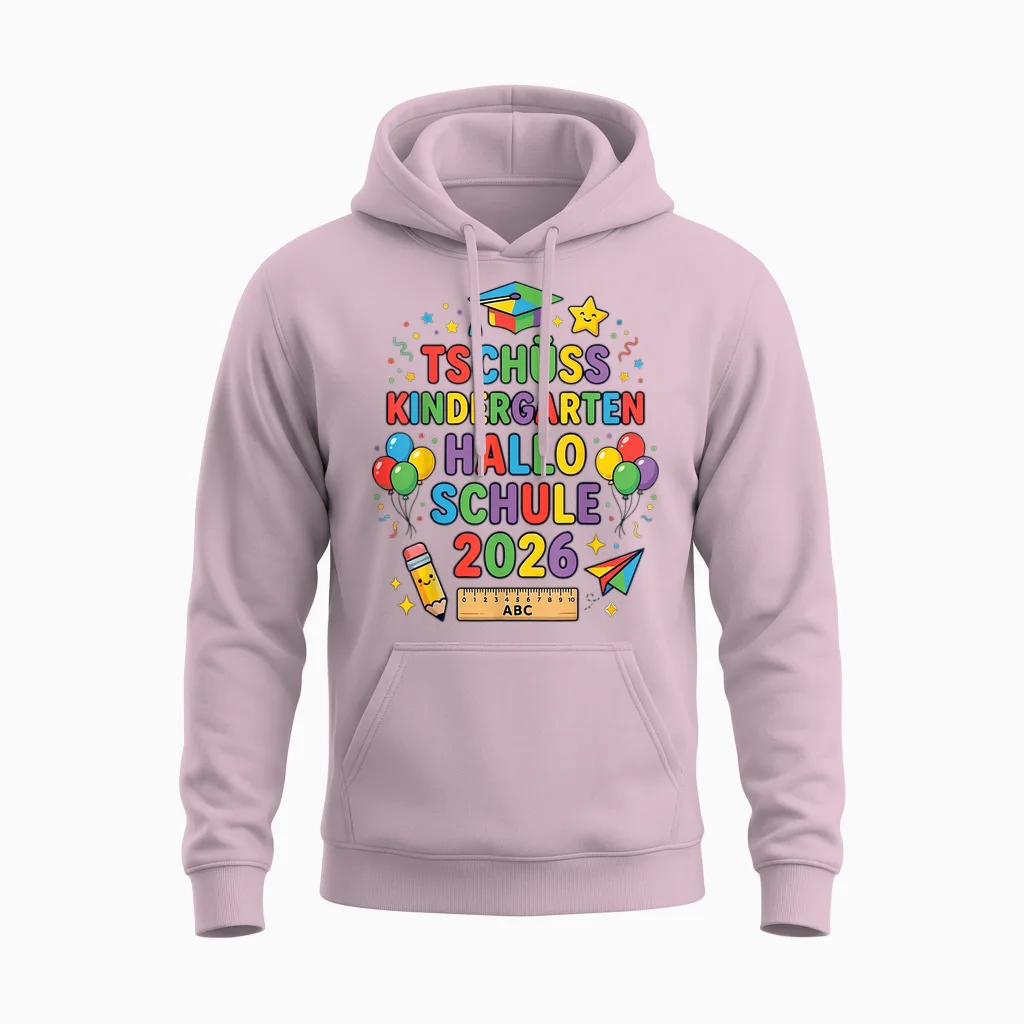 Tschüss Kindergarten Hallo Schule 2026 Endlich Schulkind Unisex Hoodie in Light Pink