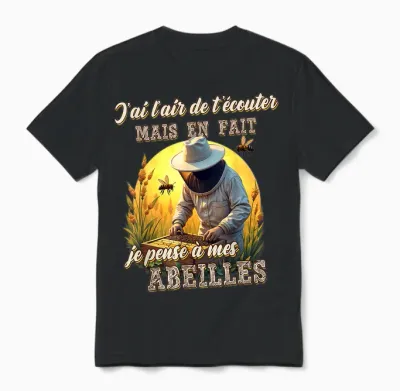 Funny Beekeeper Gift Je Pensse à Mes Abeilles T-Shirt, Black, S Unisex T-Shirt - Black