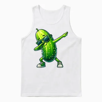 Pickle Dabbing Funny Dancing Cucumber Boys Girls Kids T-Shirt, Black, S Unisex Tank Top - White