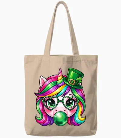 Cute Unicorn St Patrick's Day for Kids, Little Girls and Women Tote Bags - Natural