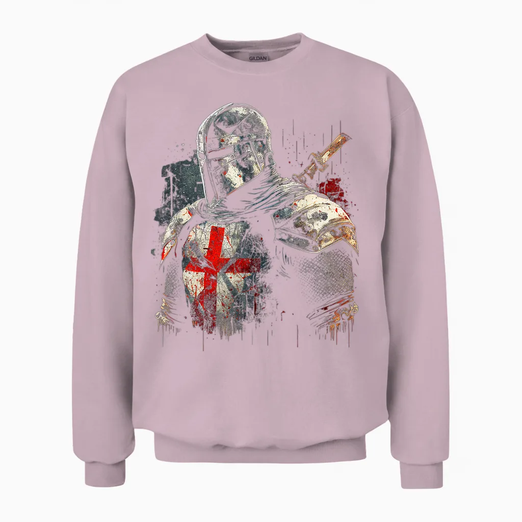 Deus Vult Medieval Knight Templar Crusader Unisex Sweatshirt in Light Pink