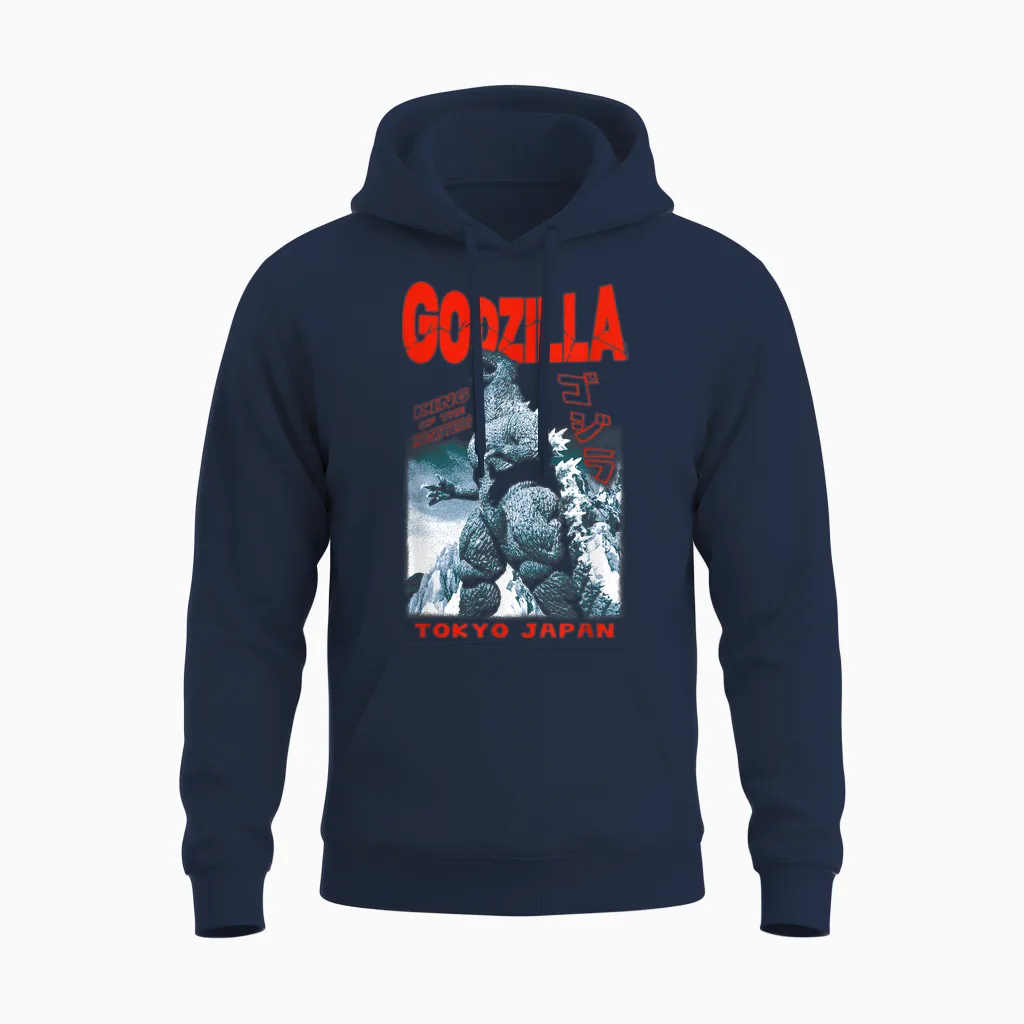 Godzilla King of the Monsters Tokyo Japan Red Text Movie Unisex Hoodie in Navy