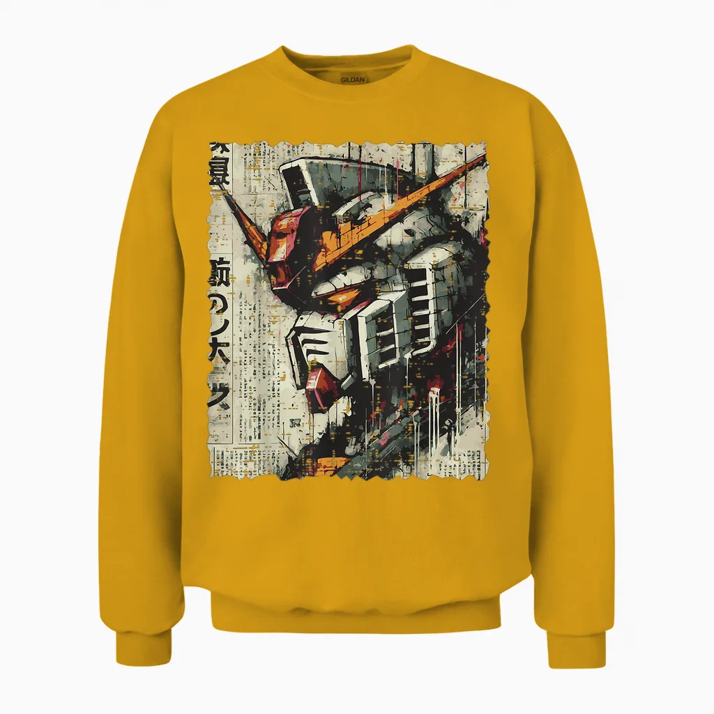 Japanese Mecha Robot Head Vintage Anime Art Men Boys Unisex Sweatshirt in Gold